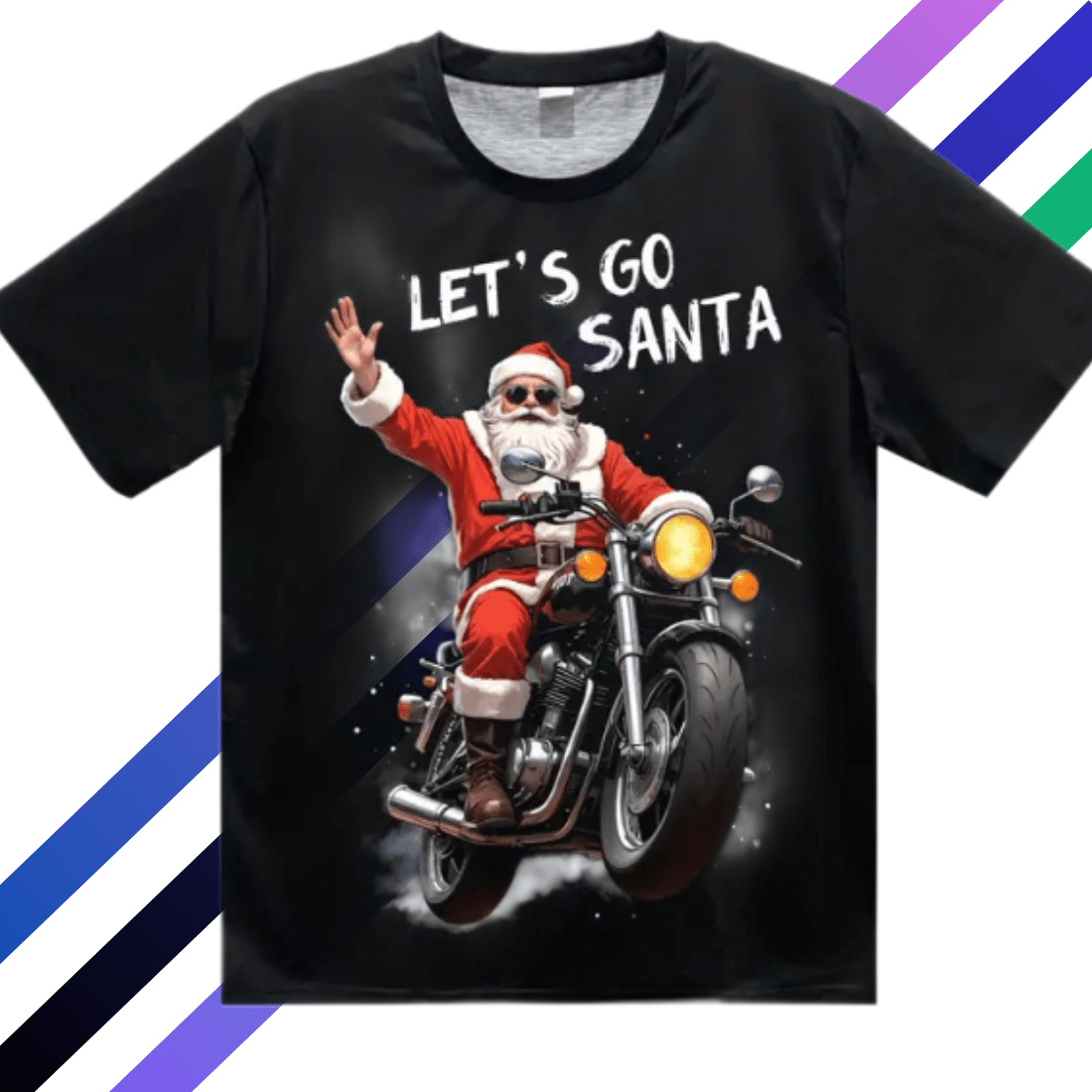 Santa Claus Motorcycle 3D Print T-Shirt for Men - Casual Summer Wear preview image.