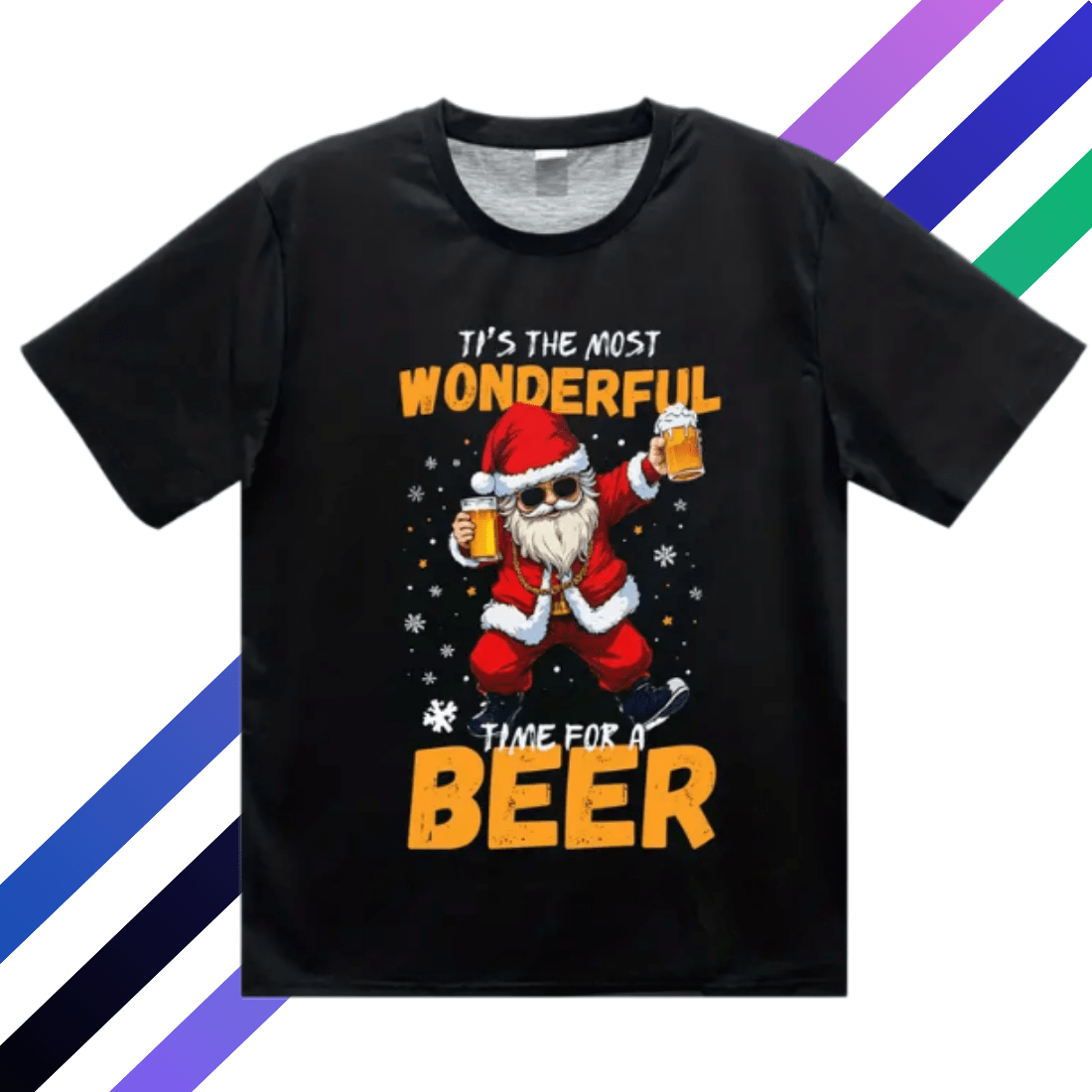 Men's Santa 3D Print Casual T-Shirt - Festive Round Neck Holiday Tee for Summer preview image.