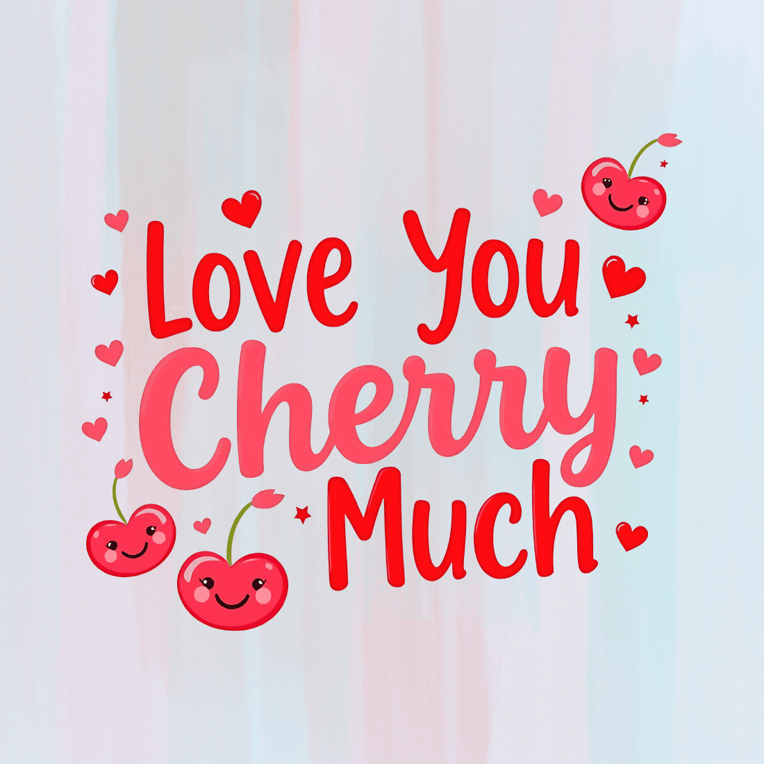 Love You Cherry Much with Cute Cherries T-Shirt Design Bundle preview image.