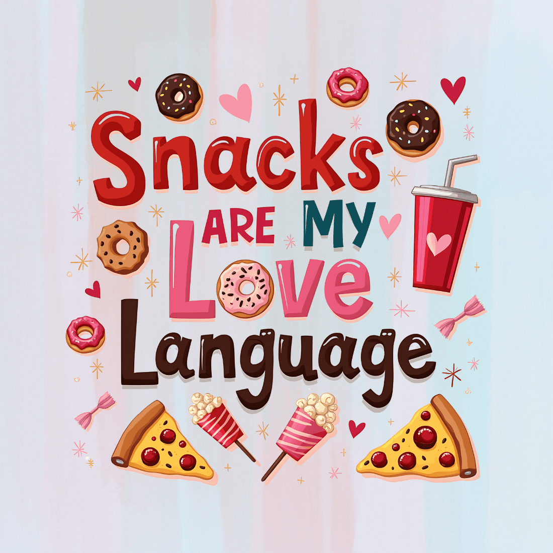 Snack Lover Graphic with Hearts T-Shirt Design Bundle preview image.