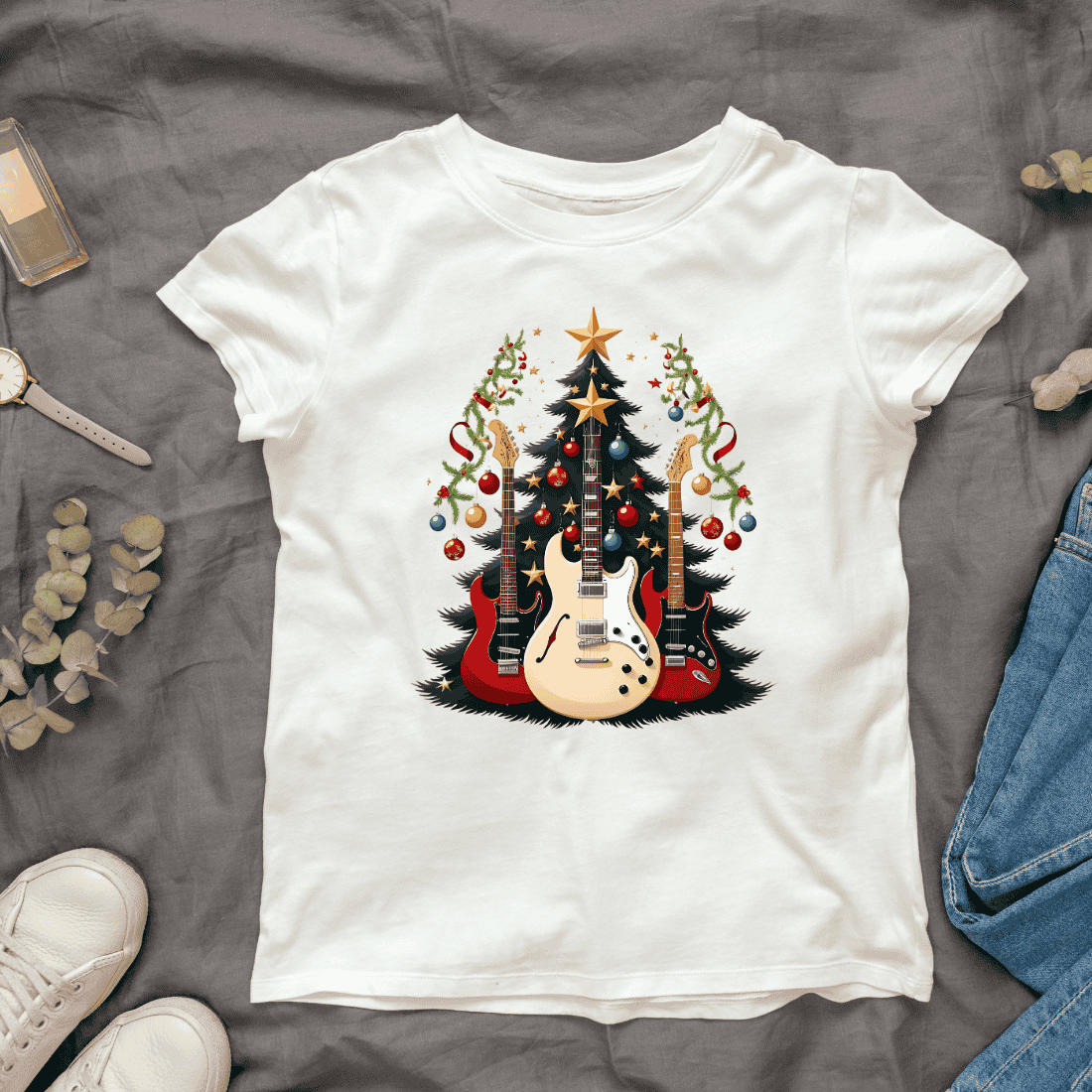 Rock and Roll Pine Tree T-Shirt Design Bundle cover image.