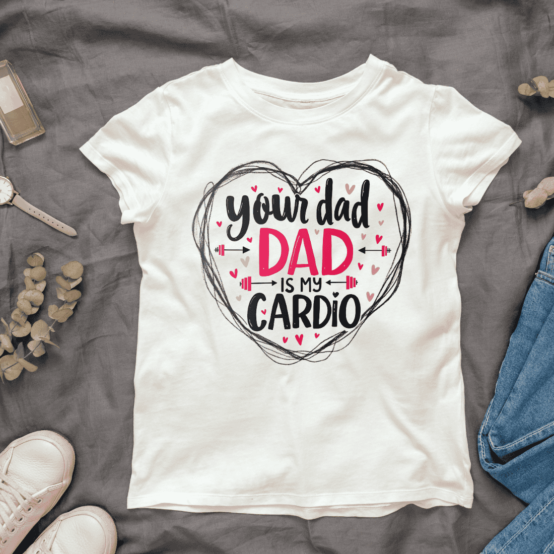 Your Dad Is My Cardio Typography T-Shirt Design Bundle cover image.