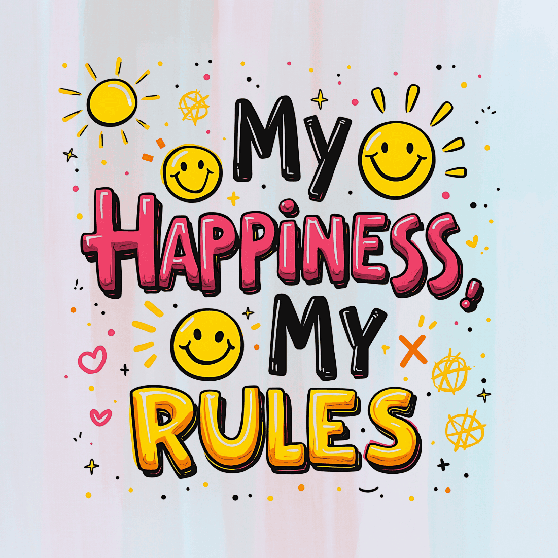 My Happiness My Rules with Smiley Faces and Sun T-Shirt Design Bundle preview image.