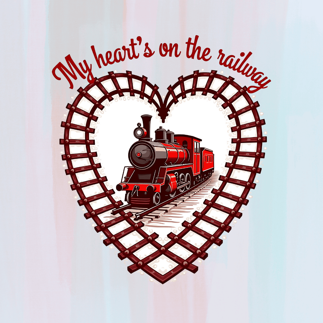 Vintage Steam Train Inside Heart Shape T-Shirt Design Bundle preview image.