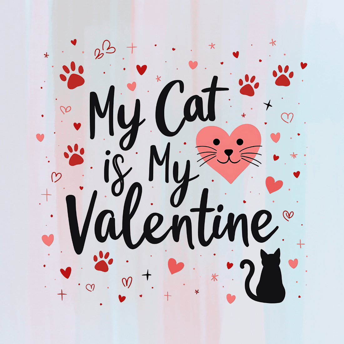 Cute Cat Illustration for Valentine's Day T-Shirt Design Bundle preview image.