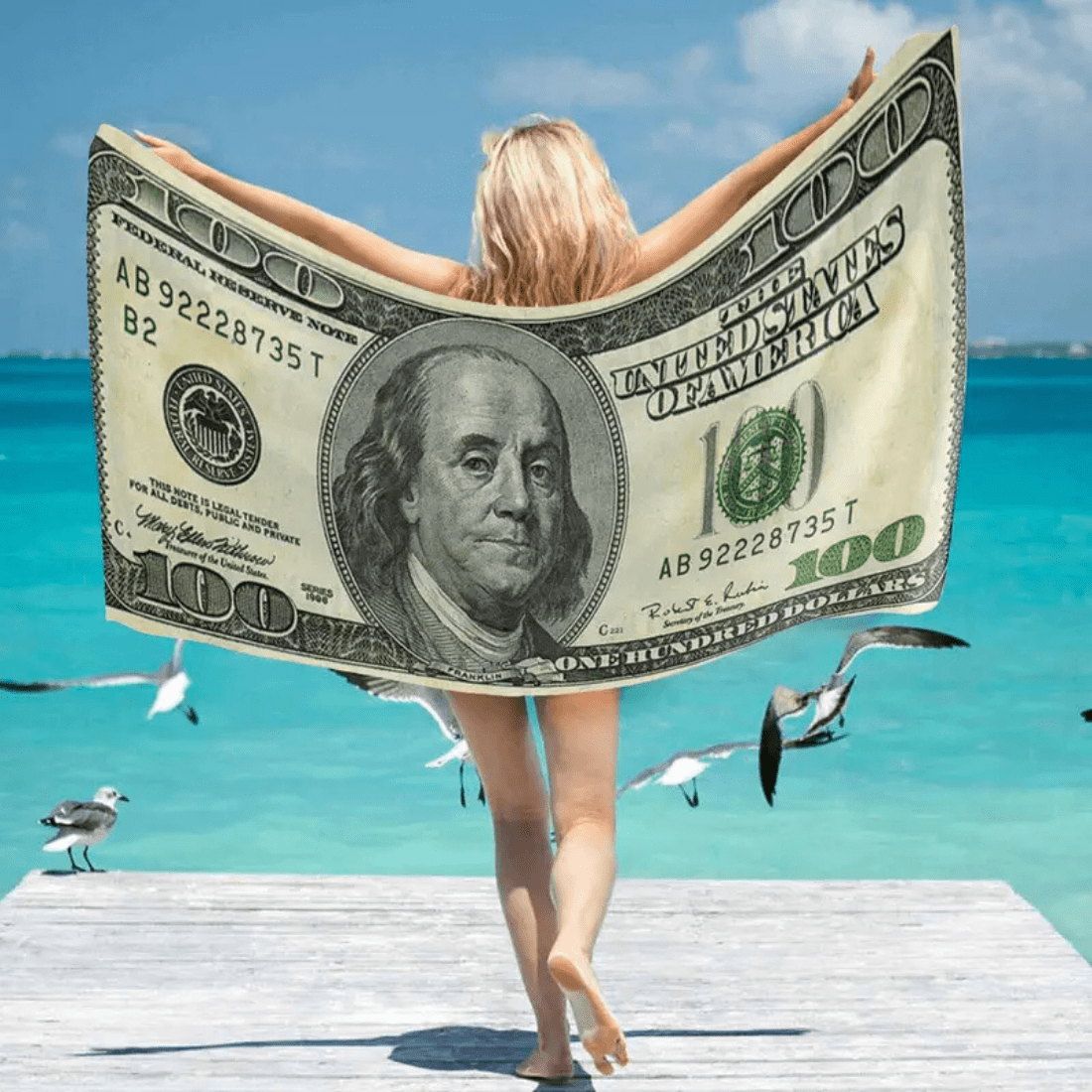 $100 Bill Beach Towel - Lightweight, Absorbent Towel for Swimming & Outdoor Adventures cover image.