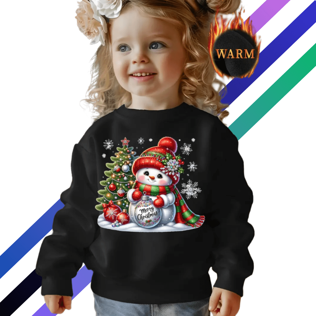 Festive Snowman & Tree Applique Christmas Sweatshirt - Stylish Winter Holiday Top preview image.