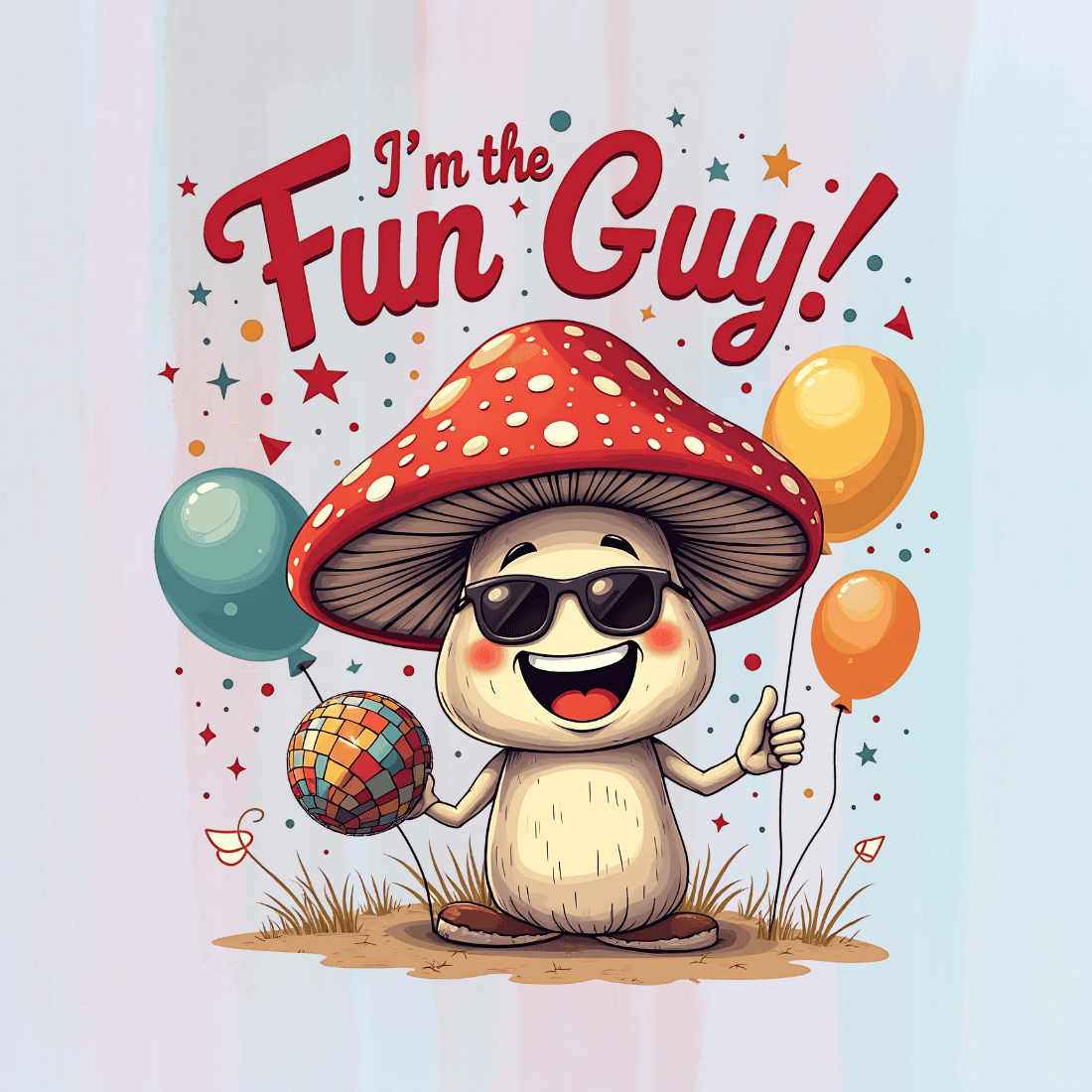 Happy Mushroom with Sunglasses and Confetti T-Shirt Design Bundle preview image.