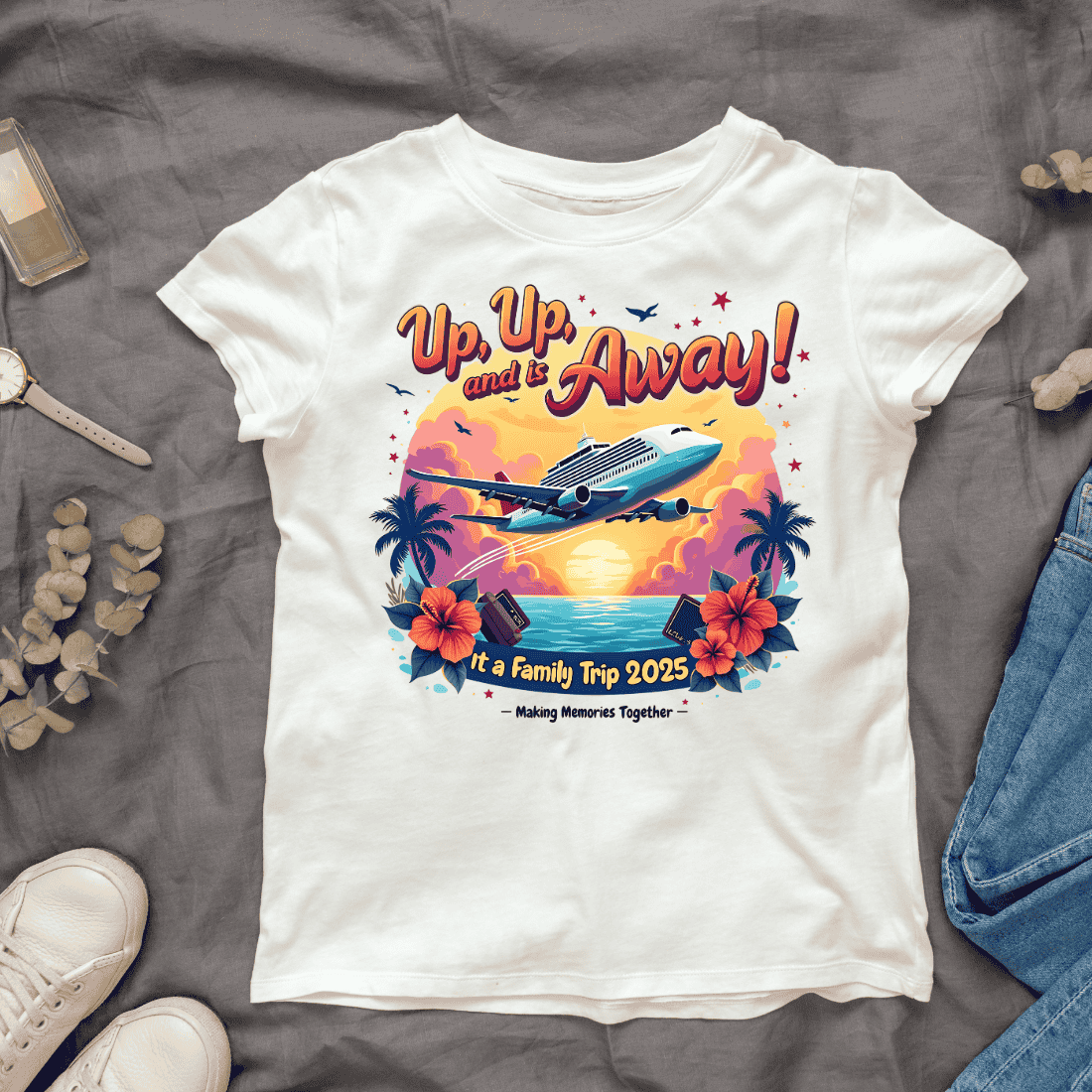 Up, Up, and Away! It's a Family Trip 2025 T-Shirt Design Bundle cover image.