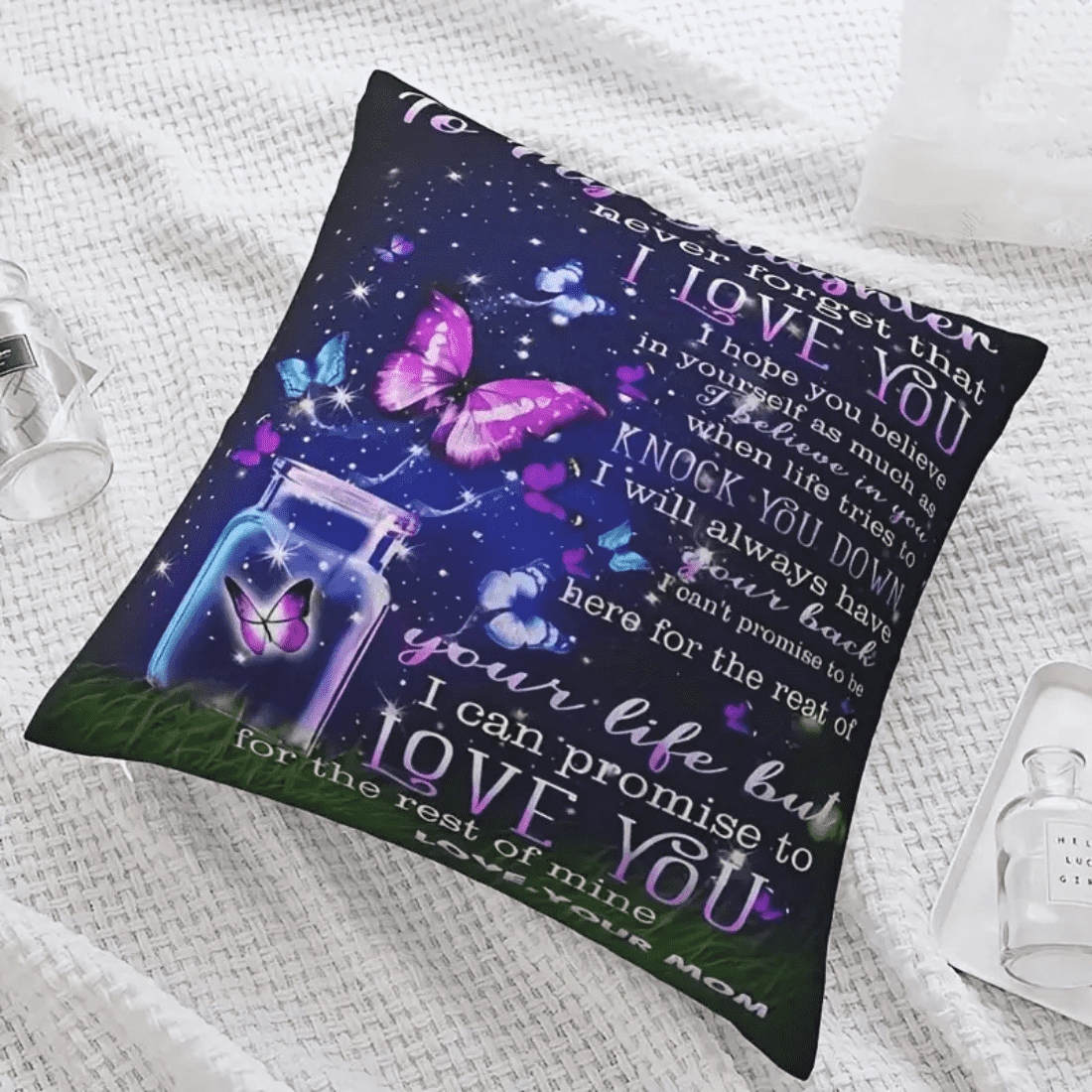 To My Daughter Love Mom Pillow Cover - Traditional-Style Throw Pillow for Home Décor & Gifts preview image.