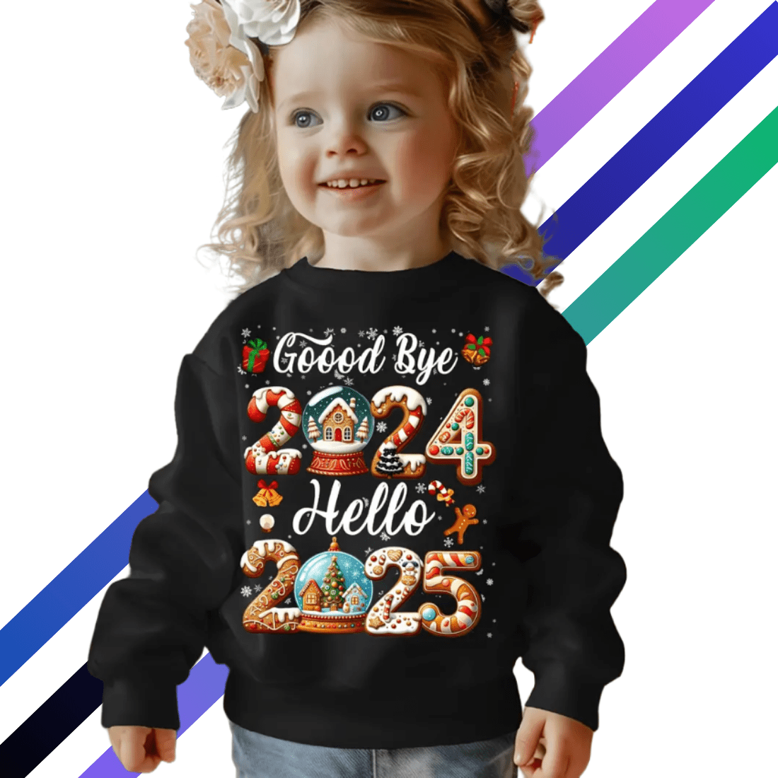 Goodbye 2024 Hello 2025 Sweatshirt - Casual Seasonal Long Sleeve Sweater for Adults & Kids cover image.