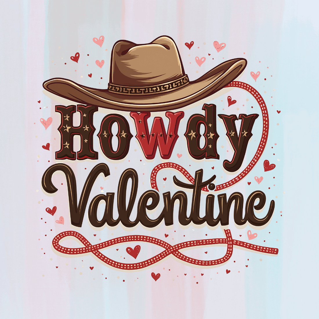 Howdy Valentine with Cowboy Hat and Hearts T-Shirt Design Bundle preview image.