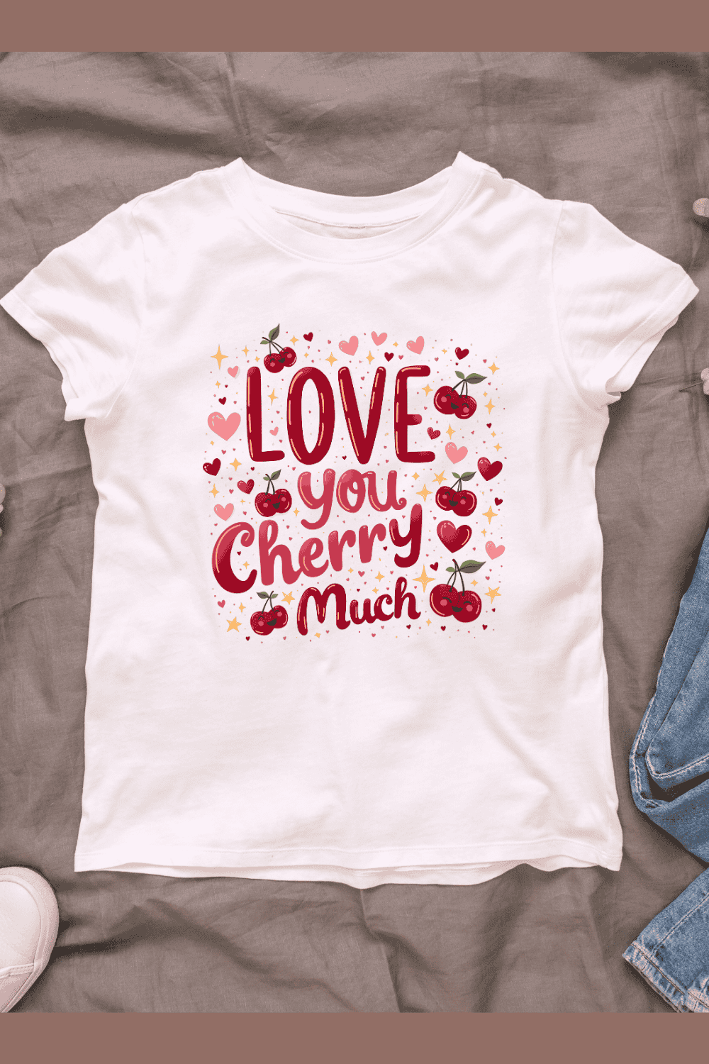 Cute Cherry Design for Valentines Day T-Shirt Design Bundle pinterest preview image.