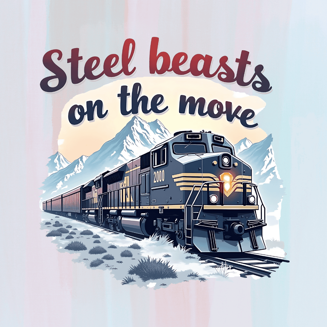 Retro Style Train with Mountains T-Shirt Design Bundle preview image.