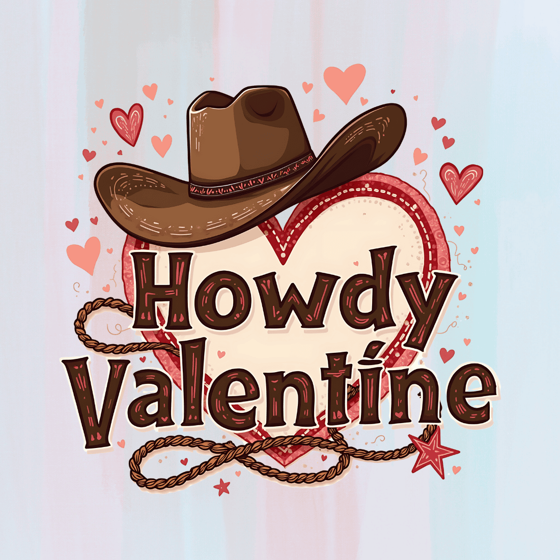 Cowboy Hat and Hearts for Valentine's Day T-Shirt Design Bundle preview image.