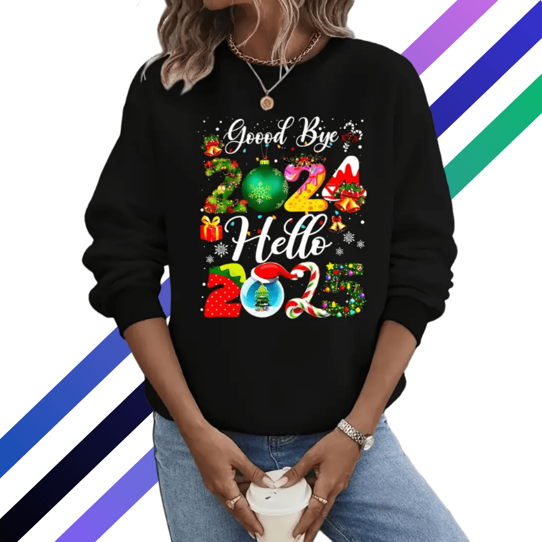 Festive Christmas Sweatshirt for Women - Casual Crew Neck Long Sleeve Pullover preview image.