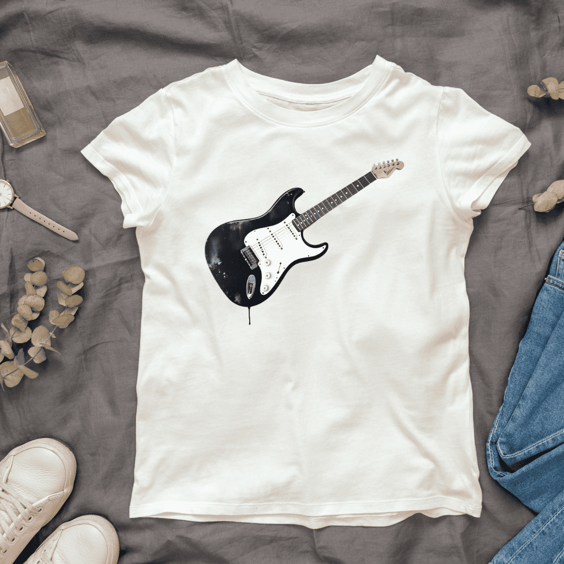 Vintage Black Guitar with Paint Drip T-Shirt Design Bundle cover image.