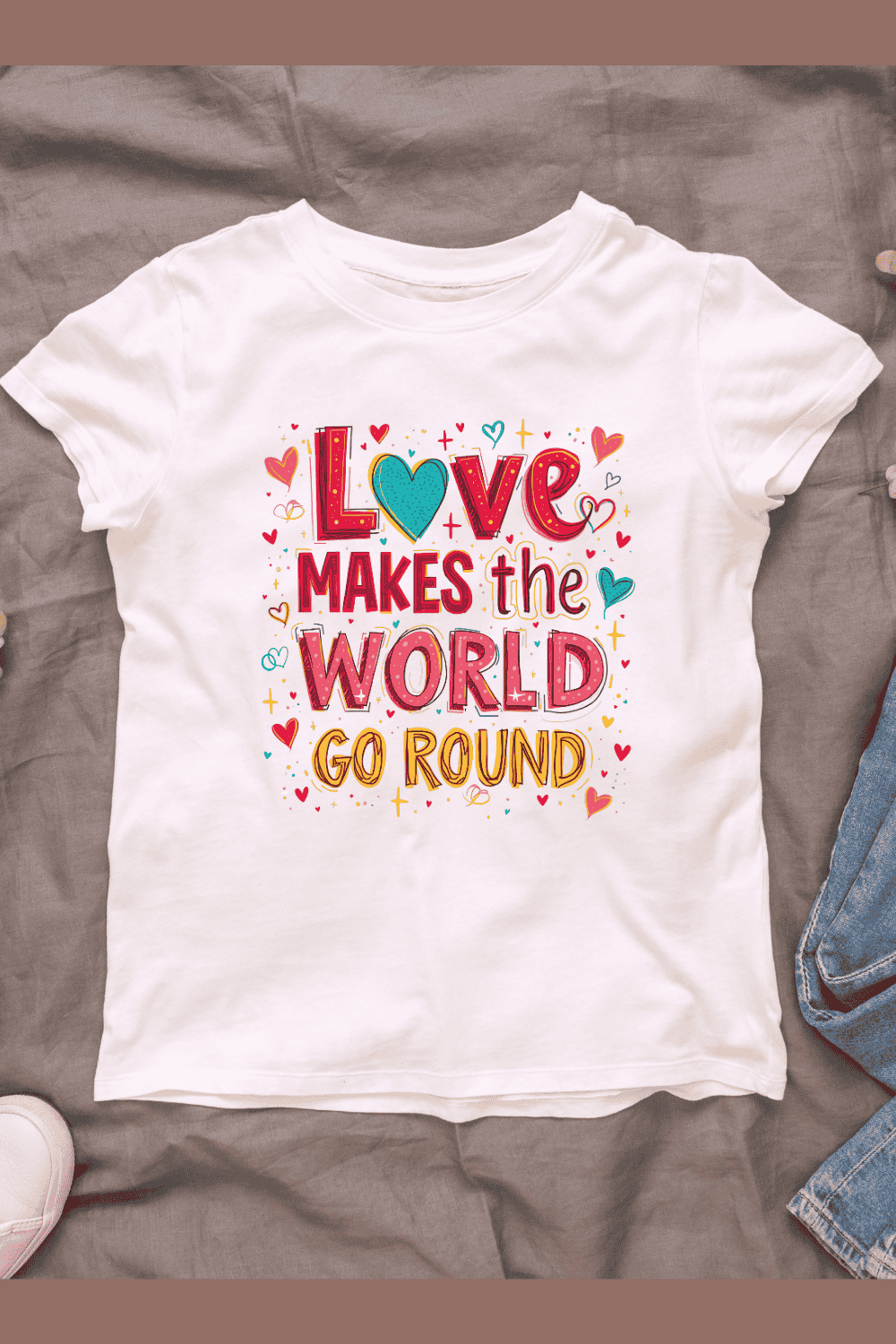 Romantic Quote about Love and the World T-Shirt Design Bundle pinterest preview image.