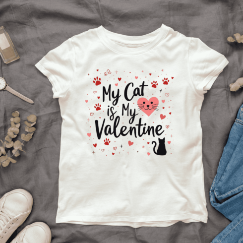 Cute Cat Illustration for Valentine's Day T-Shirt Design Bundle cover image.