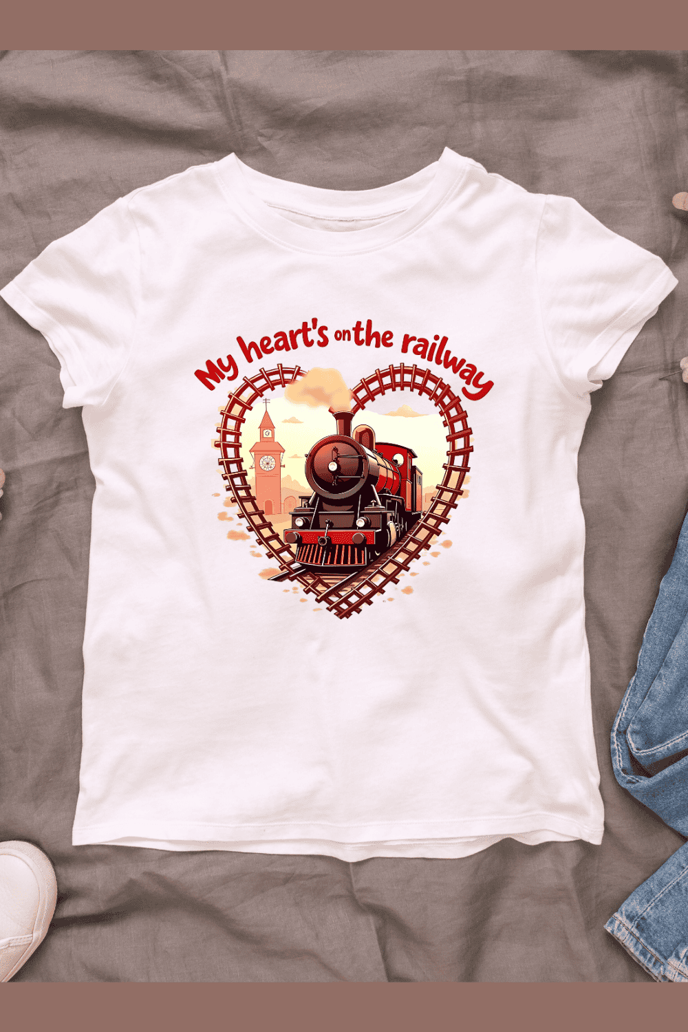 Romantic Train Scene T-Shirt Design Bundle pinterest preview image.