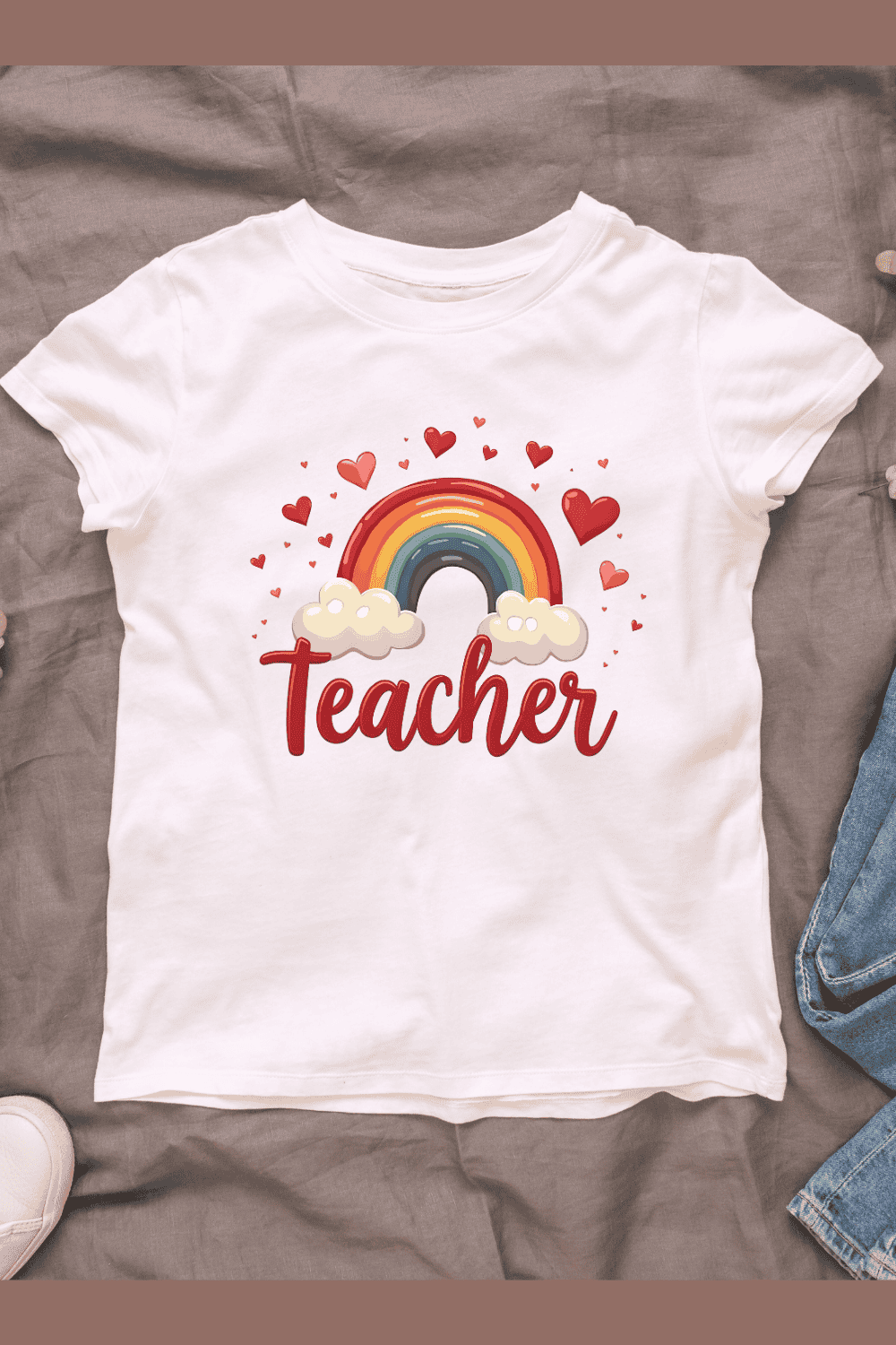 Teacher Typography with Rainbow T-Shirt Design Bundle pinterest preview image.