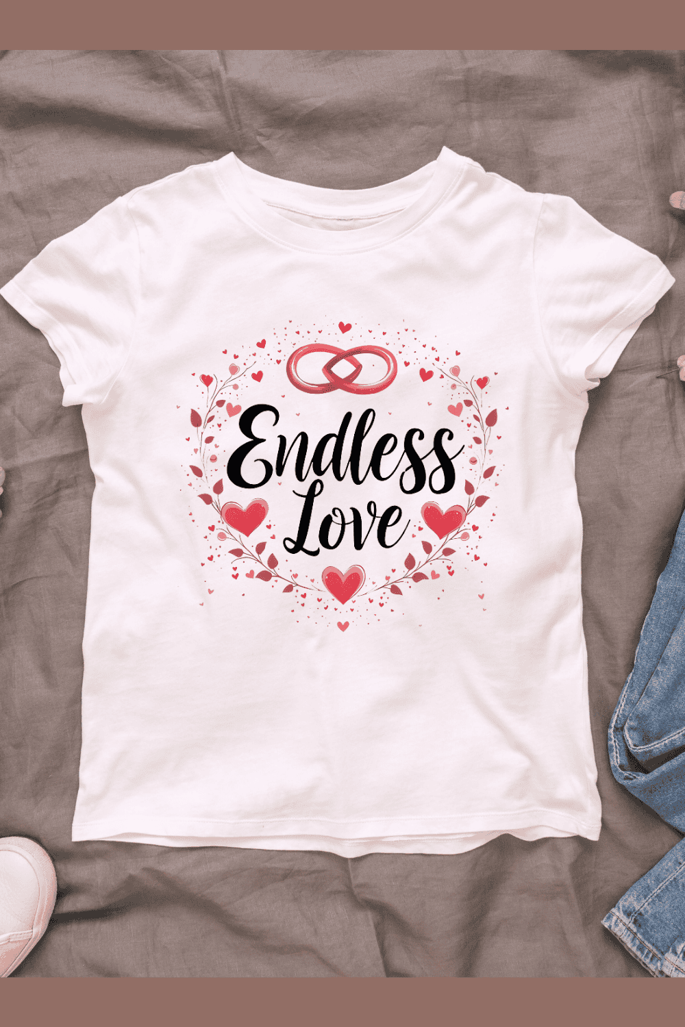 Romantic Illustration of Endless Love T-Shirt Design Bundle pinterest preview image.