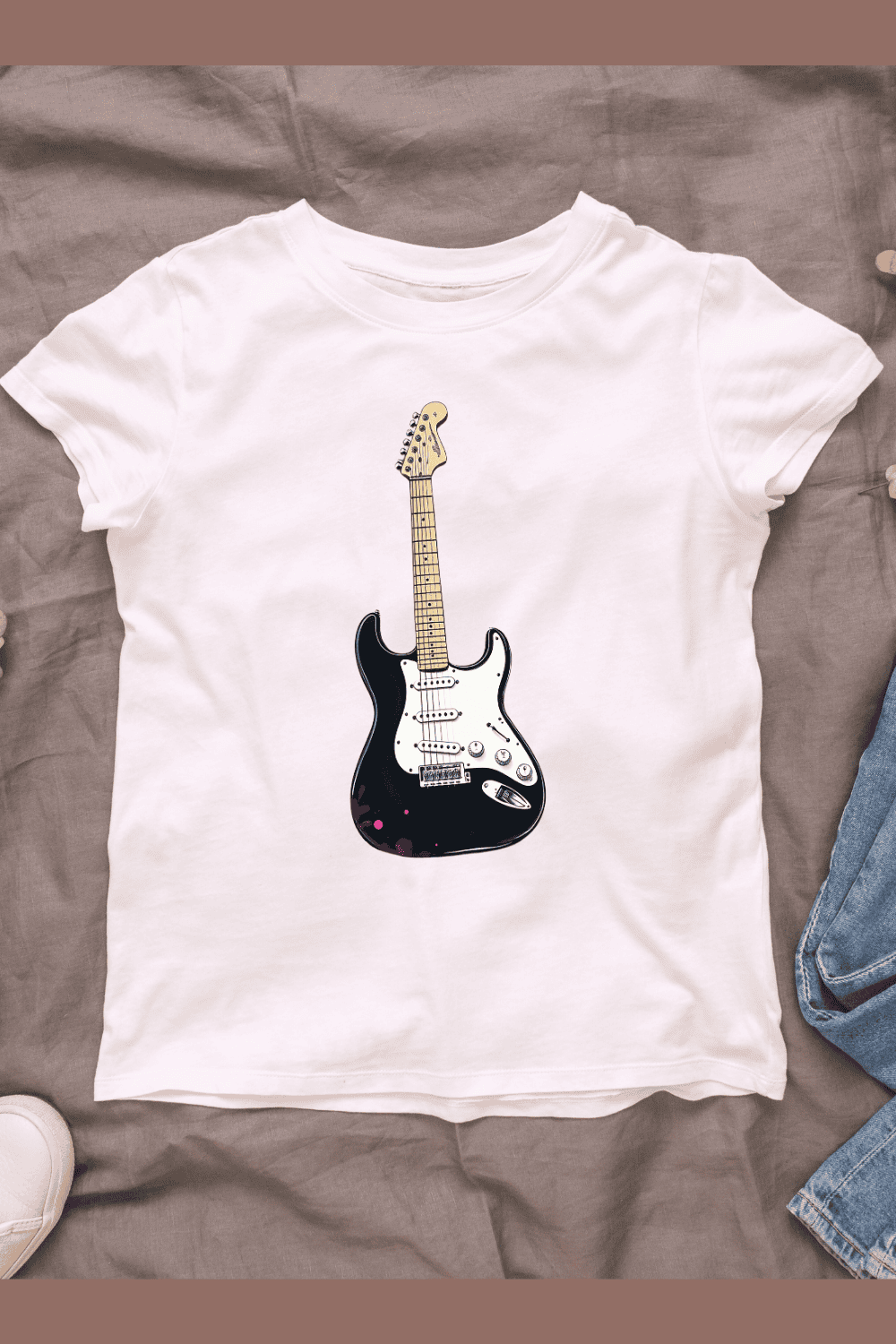 Vintage Black Guitar with Paint Drip T-Shirt Design Bundle pinterest preview image.