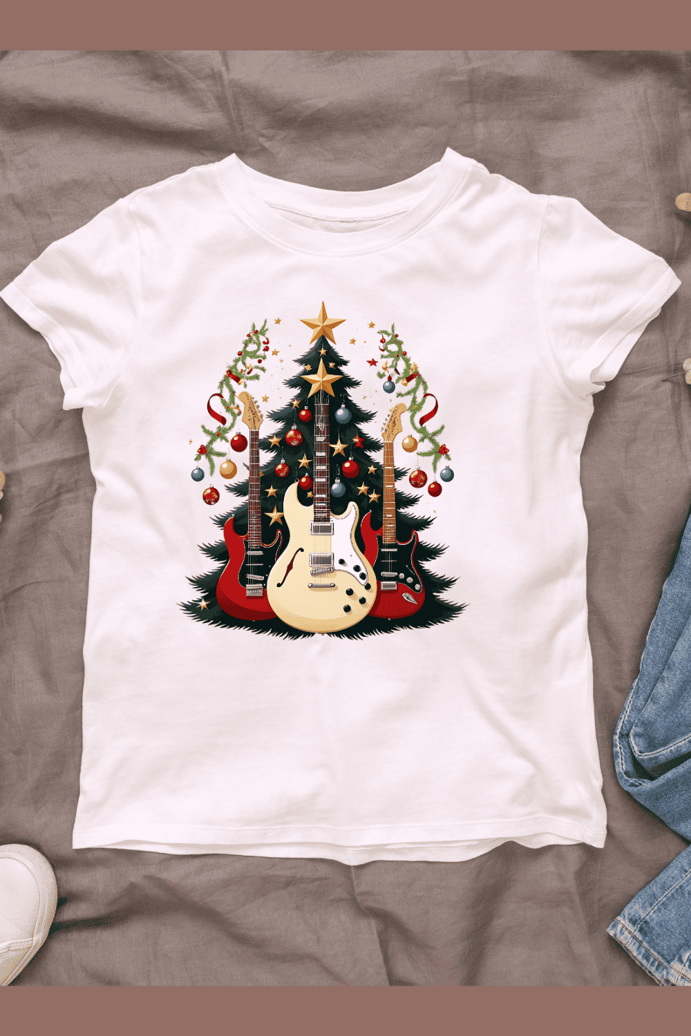 Rock and Roll Pine Tree T-Shirt Design Bundle pinterest preview image.