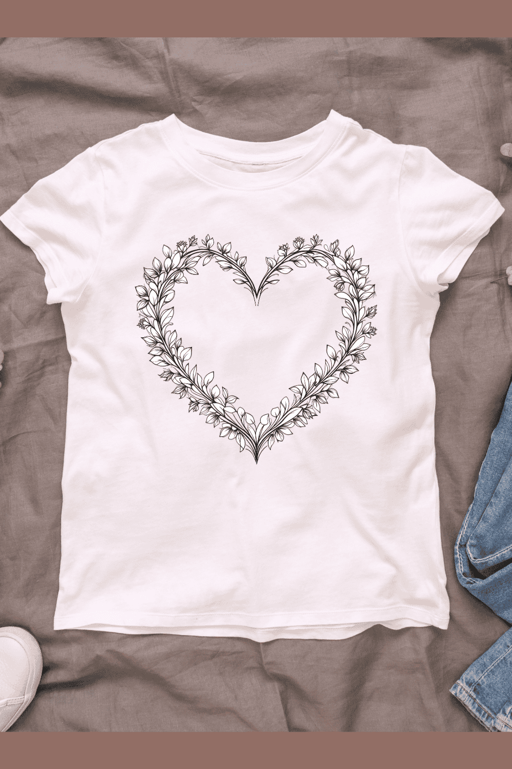 Botanical Heart for Wedding Invitations T-Shirt Design Bundle pinterest preview image.