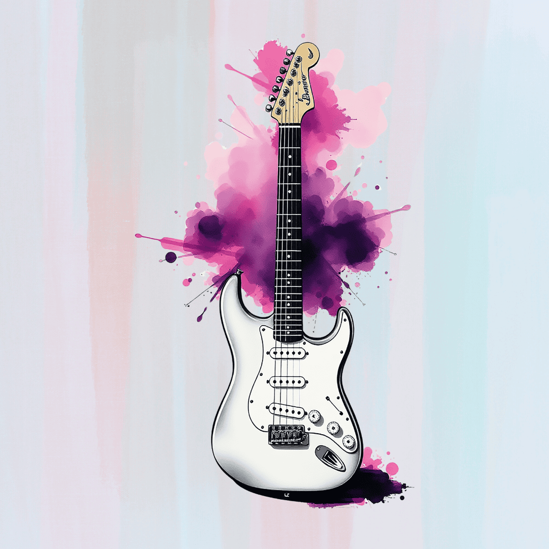 Electric Guitar with Pink and Purple Splashes T-Shirt Design Bundle preview image.