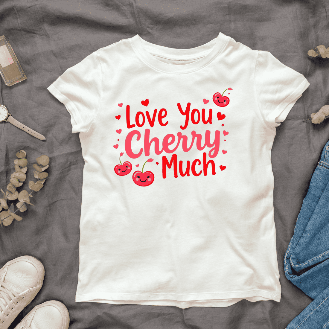 Love You Cherry Much with Cute Cherries T-Shirt Design Bundle cover image.