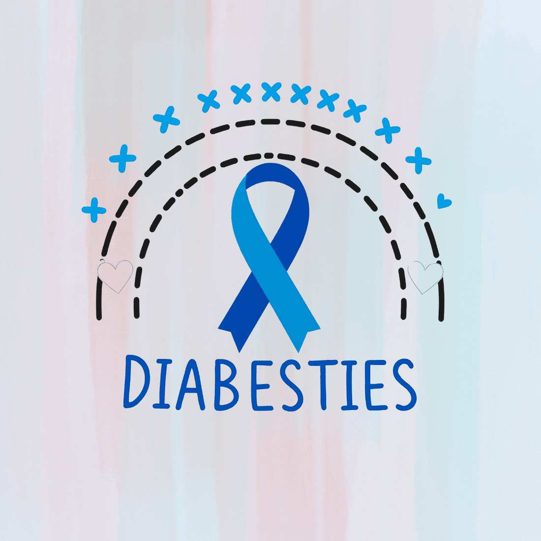 Diabetes Awareness Ribbon with Rainbow and Hearts T-Shirt Design Bundle preview image.