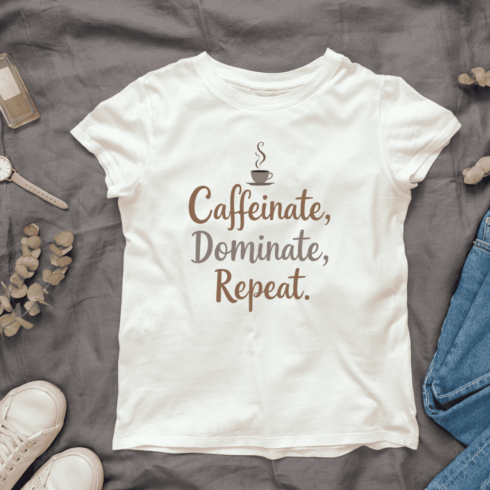 Caffeinate Dominate Repeat T-Shirt Design Bundle cover image.