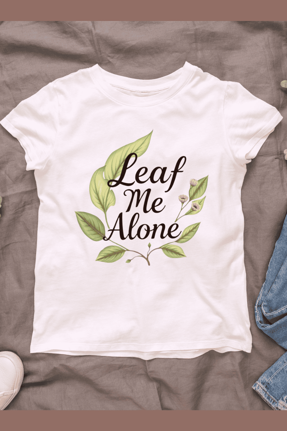 Leaf Me Alone Quote with Floral Frame T-Shirt Design Bundle pinterest preview image.