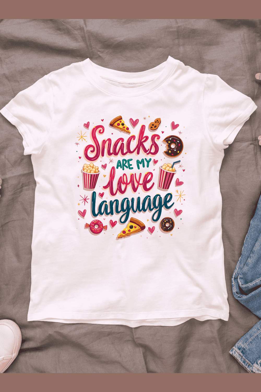 Funny Saying about Snacks and Food T-Shirt Design Bundle pinterest preview image.