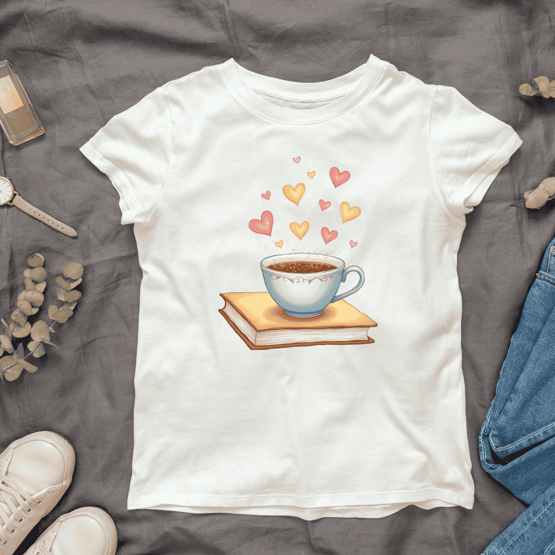 Tea and Book with Hearts T-Shirt Design Bundle cover image.