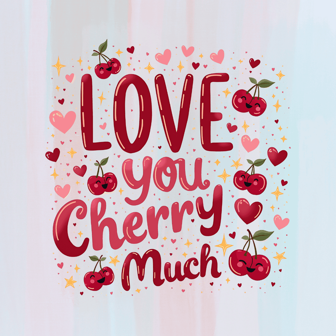 Cute Cherry Design for Valentines Day T-Shirt Design Bundle preview image.