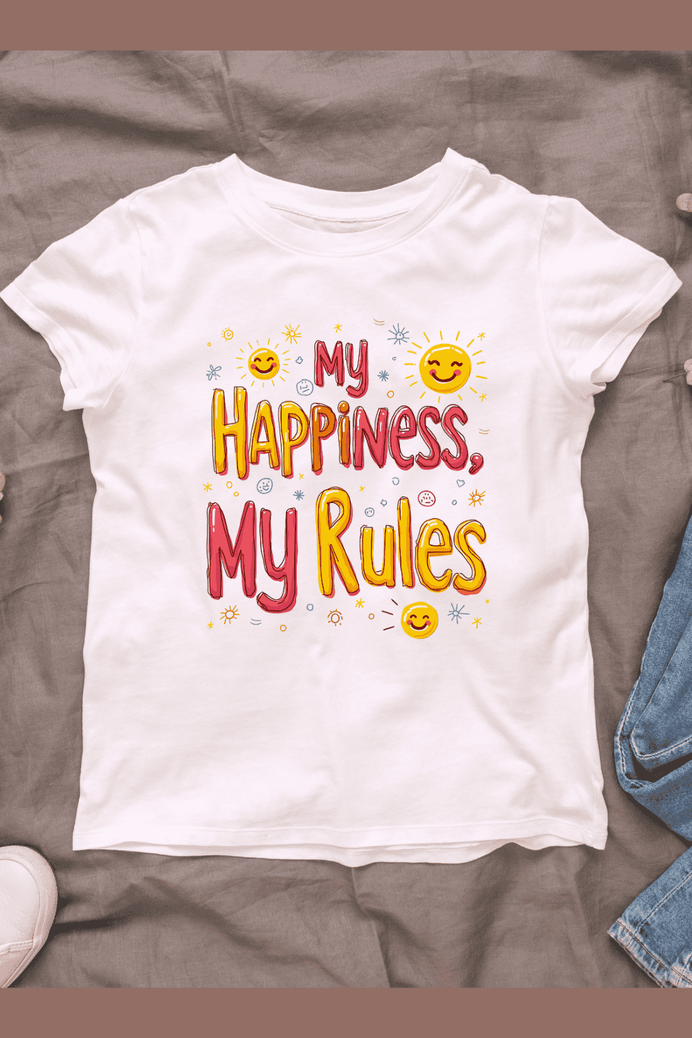 Positive Quote about Happiness and Self-Rules T-Shirt Design Bundle pinterest preview image.