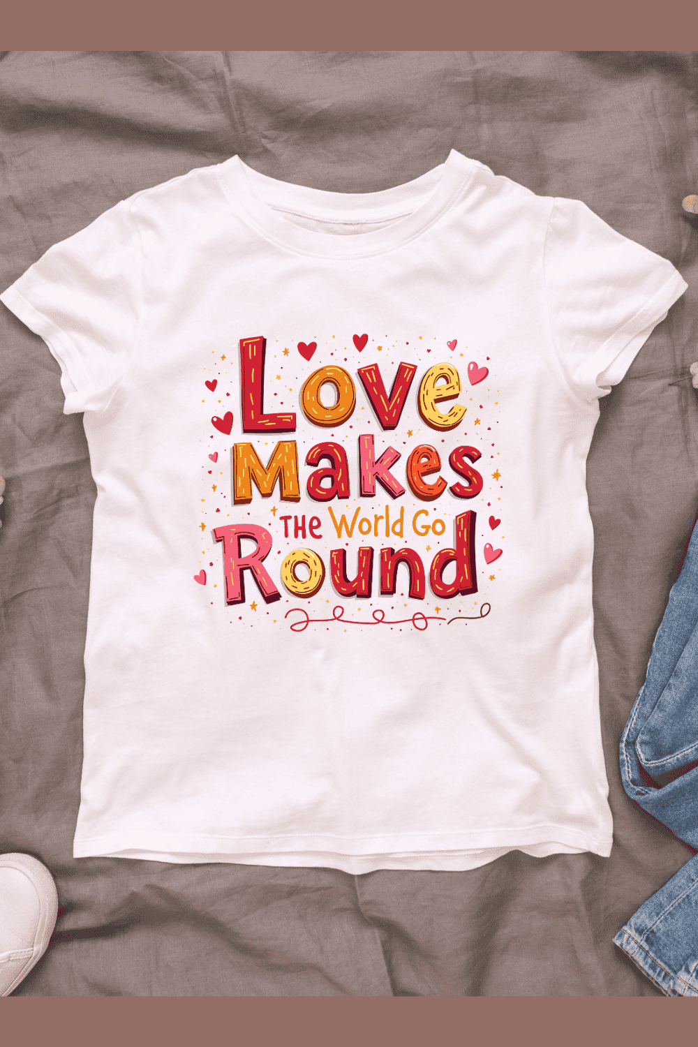 Love Makes the World Go Round with Hearts T-Shirt Design Bundle pinterest preview image.