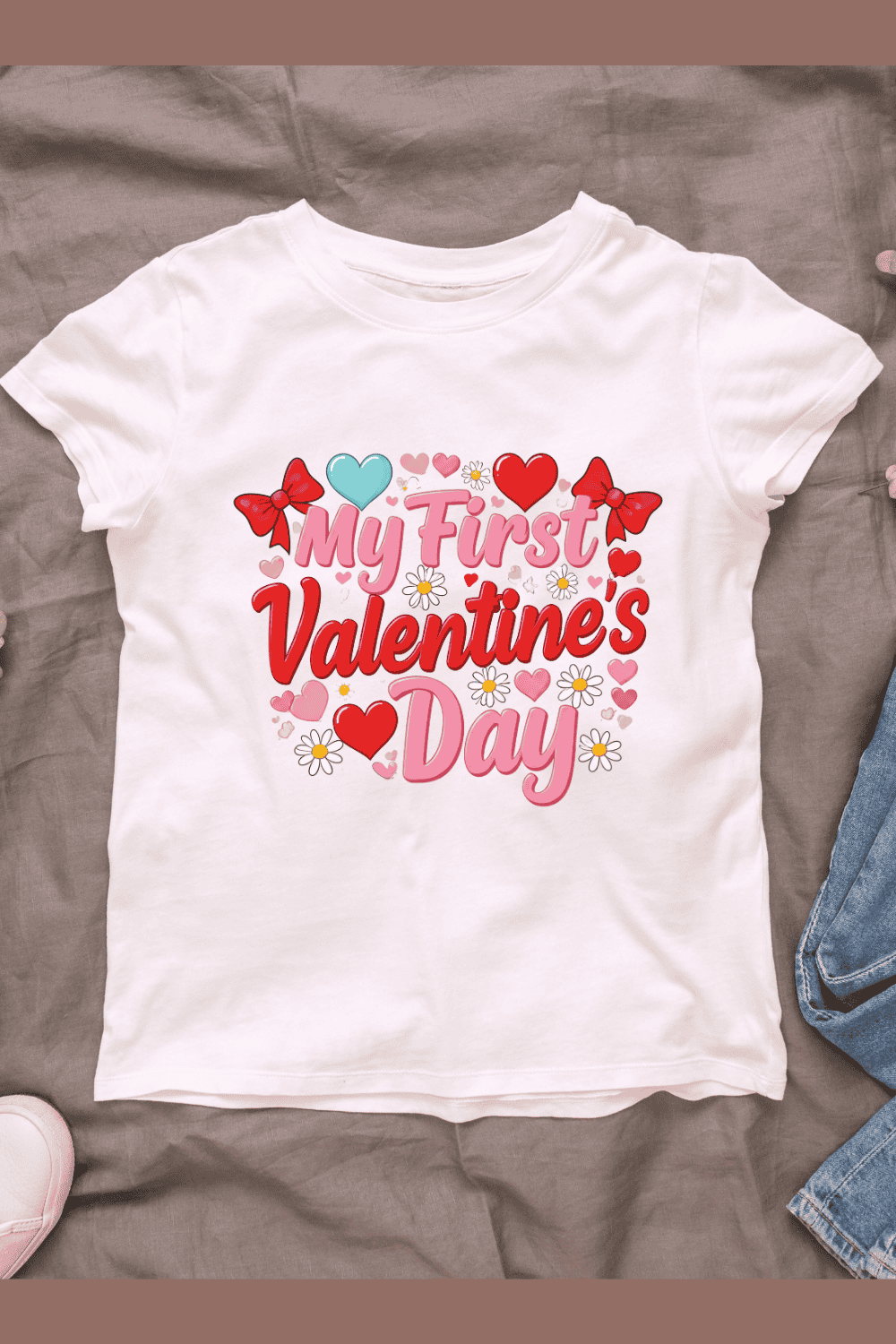 Newborn Valentine with Bows and Hearts T-Shirt Design Bundle pinterest preview image.