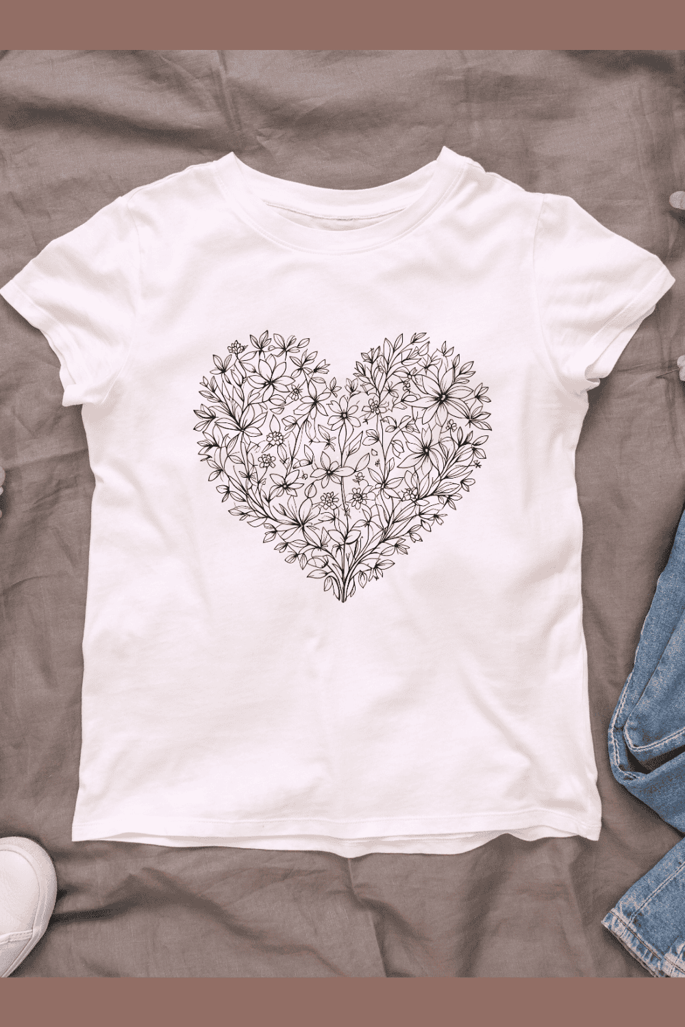 Flower Heart for Valentines Day T-Shirt Design Bundle pinterest preview image.