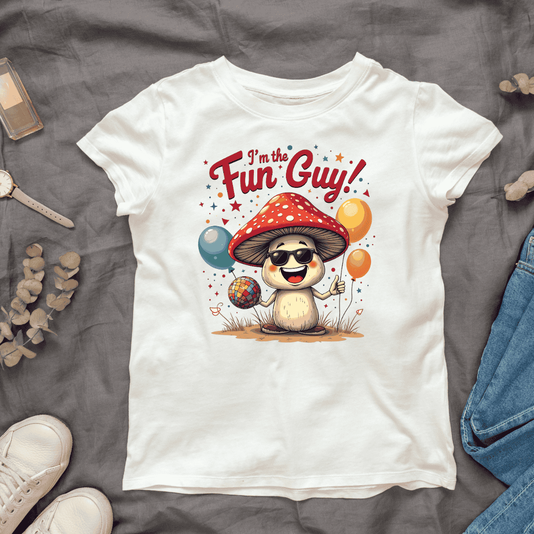 Happy Mushroom with Sunglasses and Confetti T-Shirt Design Bundle cover image.