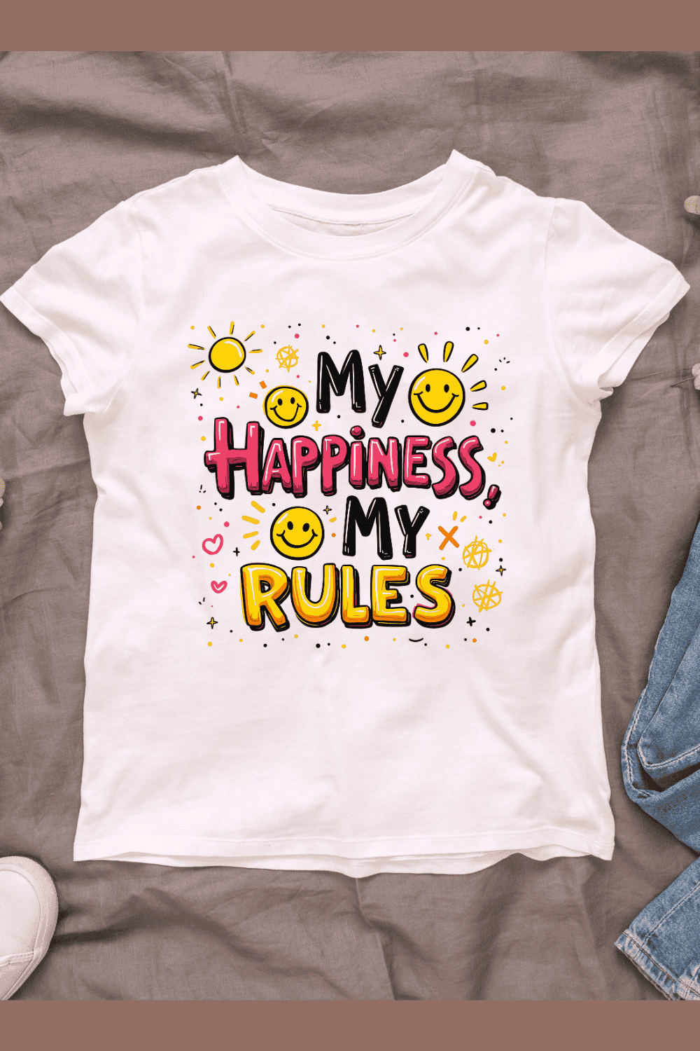 My Happiness My Rules with Smiley Faces and Sun T-Shirt Design Bundle pinterest preview image.