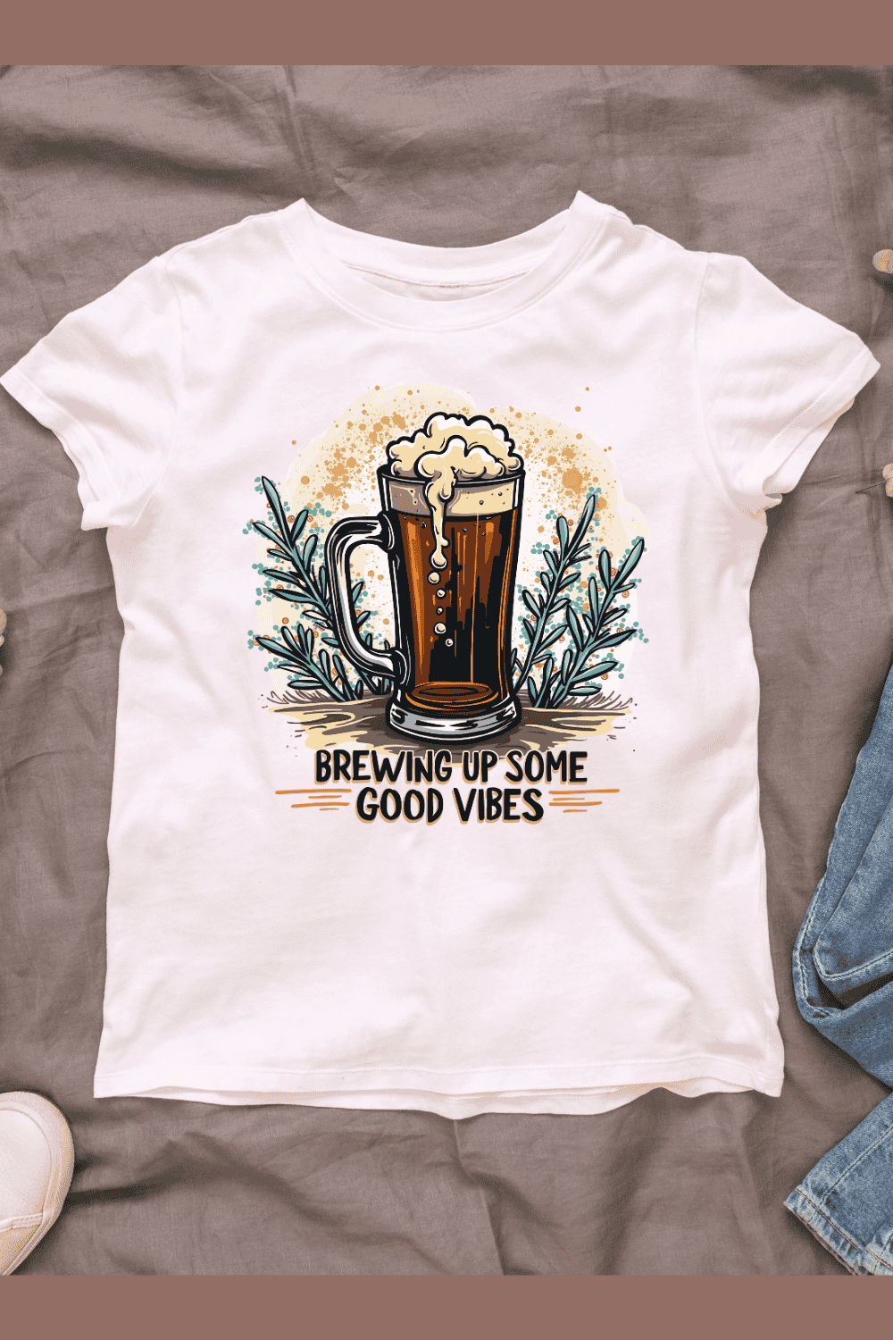 Beer Mug with Brewing Up Some Good Vibes Text T-Shirt Design Bundle pinterest preview image.