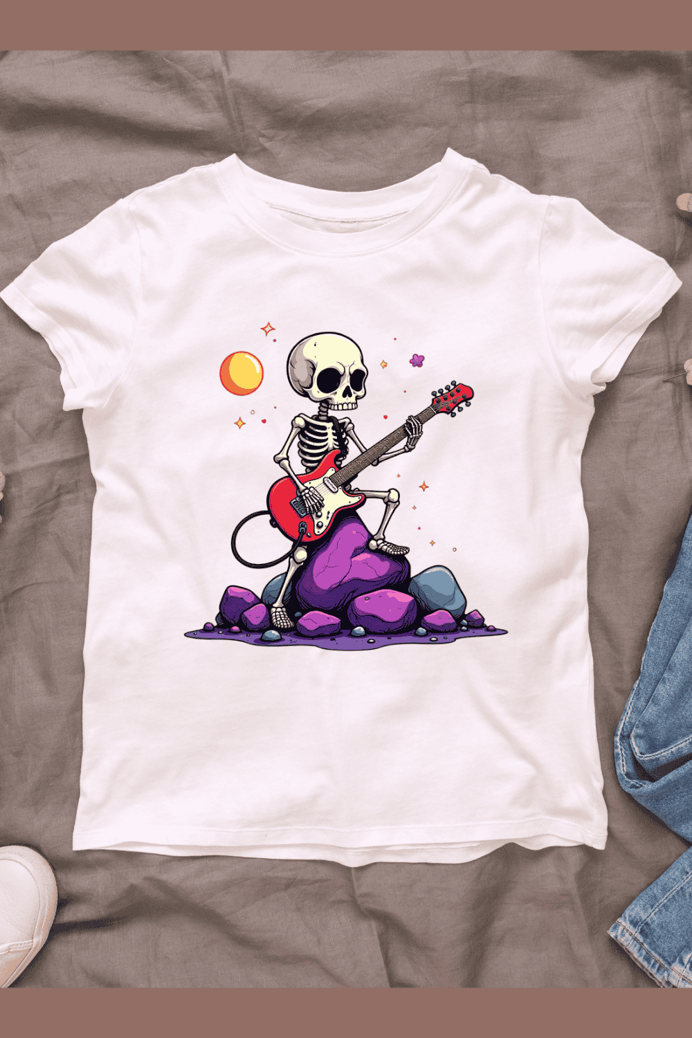 Electric Guitar with Pink and Purple Splashes T-Shirt Design Bundle pinterest preview image.