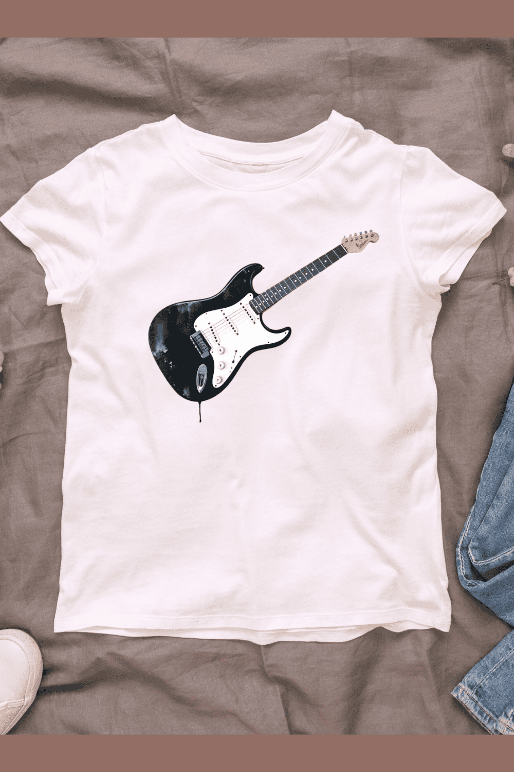 Vintage Black Guitar with Paint Drip T-Shirt Design Bundle pinterest preview image.