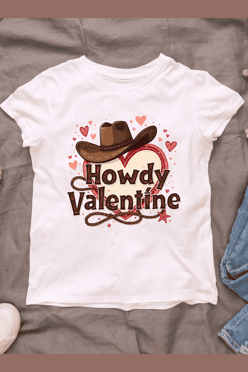 Cowboy Hat and Hearts for Valentine's Day T-Shirt Design Bundle pinterest preview image.