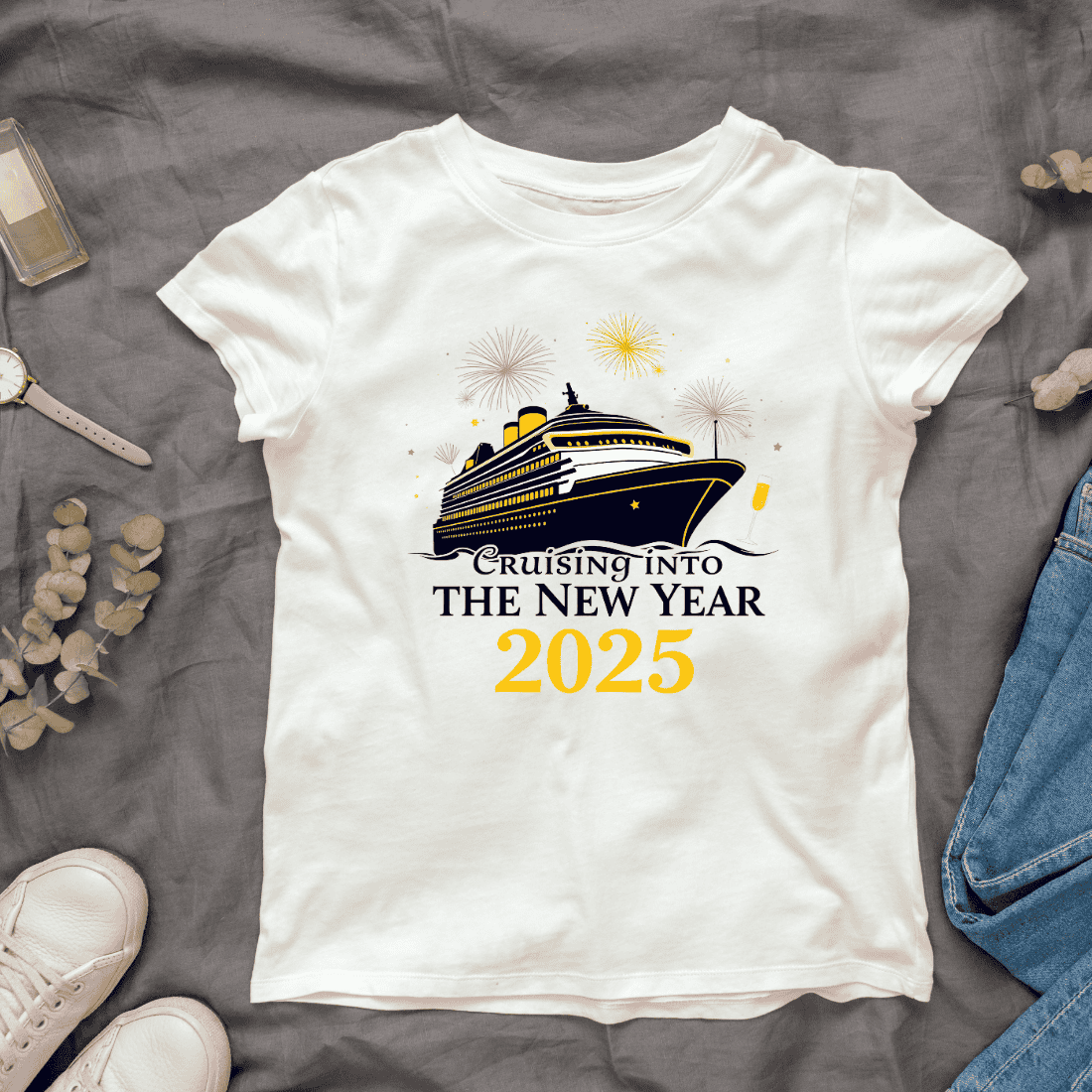 Cruising into the New Year 2025 T-Shirt Design Bundle cover image.