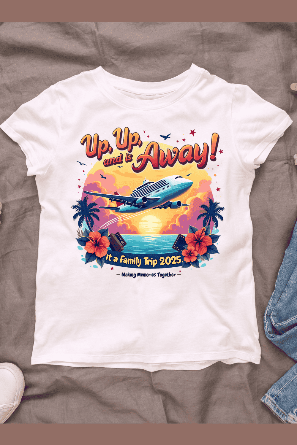 Up, Up, and Away! It's a Family Trip 2025 T-Shirt Design Bundle pinterest preview image.