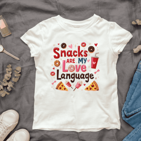 Snack Lover Graphic with Hearts T-Shirt Design Bundle cover image.